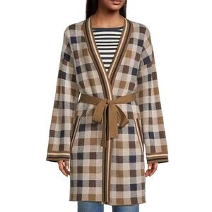 Weekend Max Mara Lavagna Belted Plaid Cardigan Longline Caramel Large